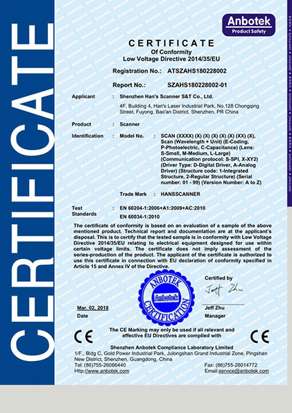 Hansscanner Certificate Of Conformity